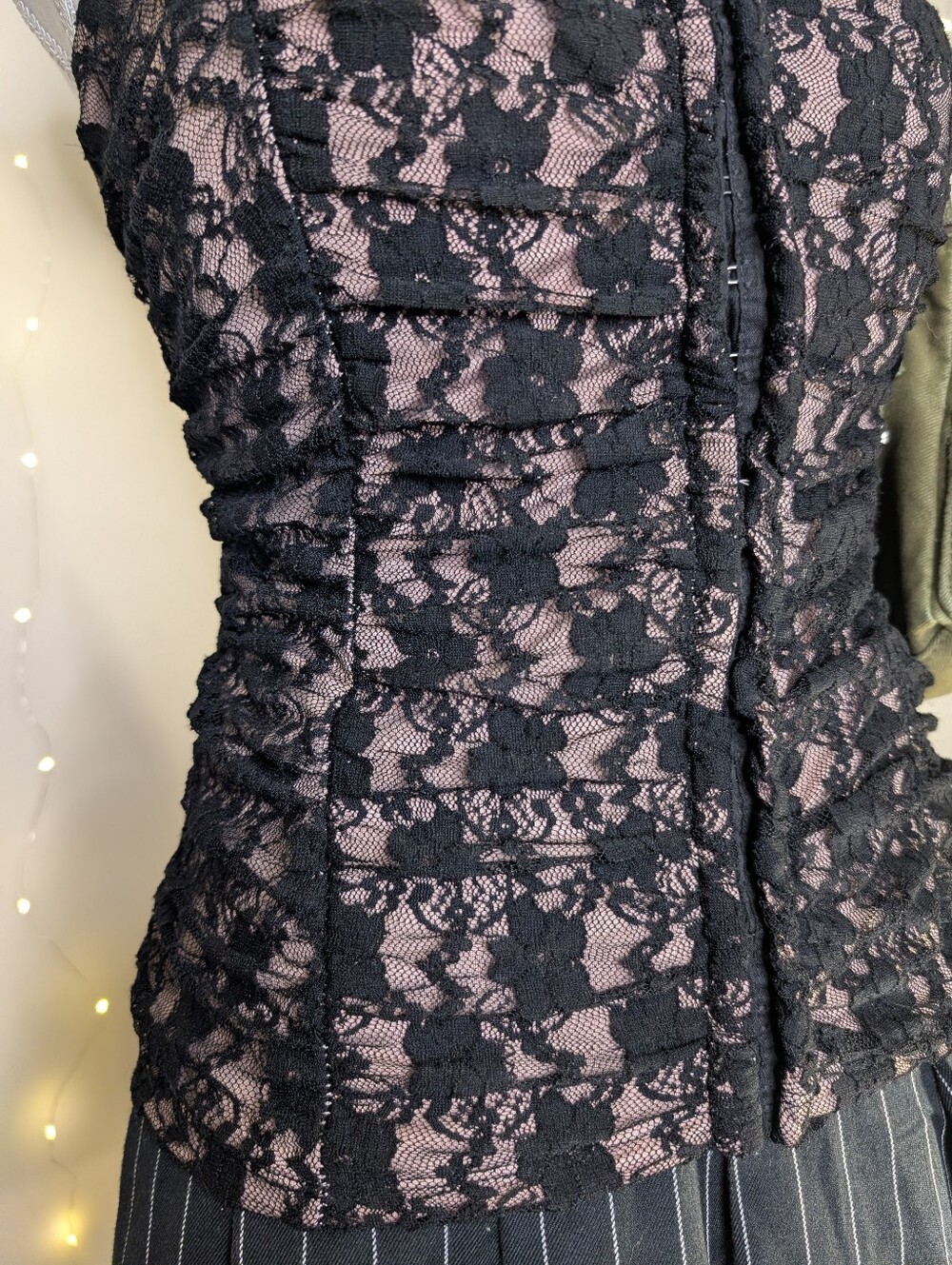 Black And Pink Lace Overlay Cami Corset Top - Goth Y2k - Picture 7 of 7